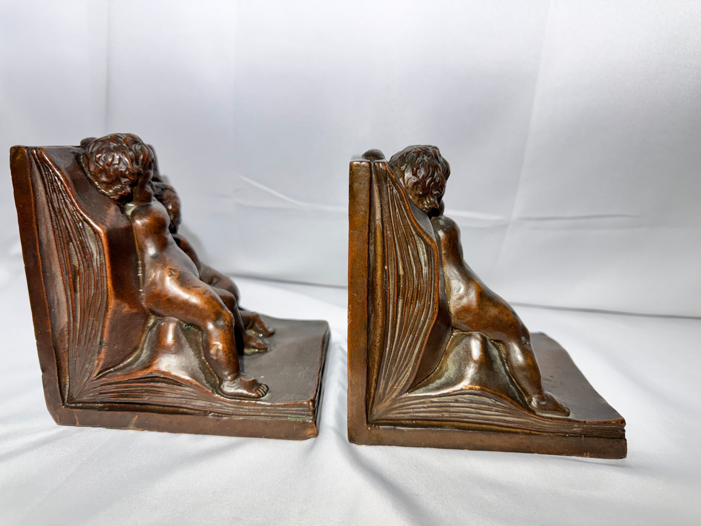 Antique Ronson / Kathodian Bronze Works Cherub Bookends – Art Deco c. 1920s