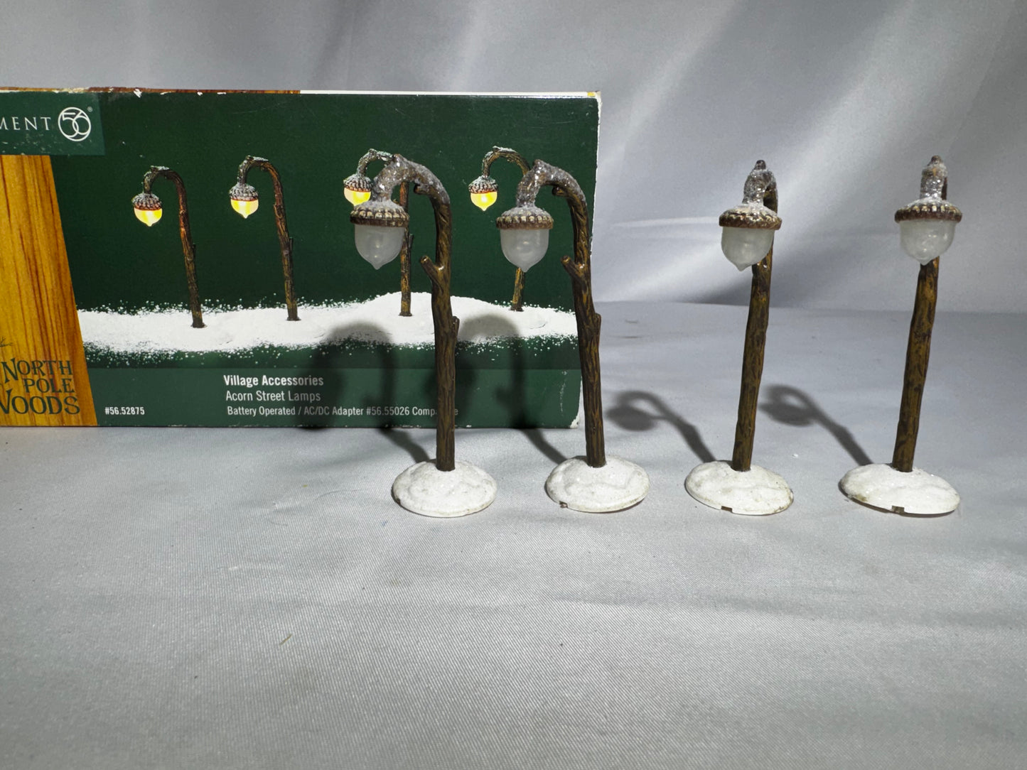 Department 56 North Pole Woods Acorn Street Lamps #56.52875 Retired Set of 4 Village Accessory read