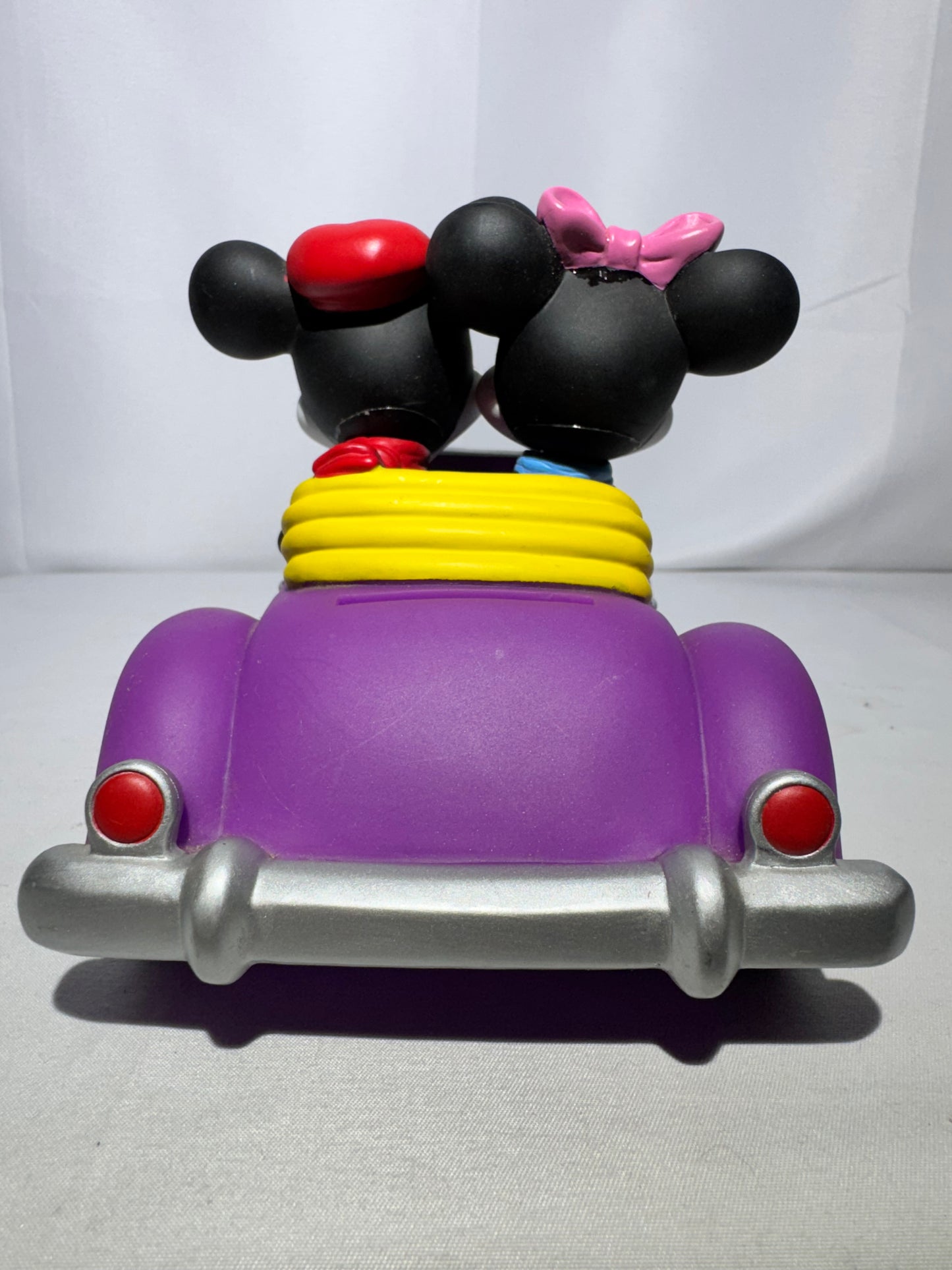 Vintage Mickey & Minnie Mouse Convertible Coin Bank – Classic Purple Car, Original Stopper