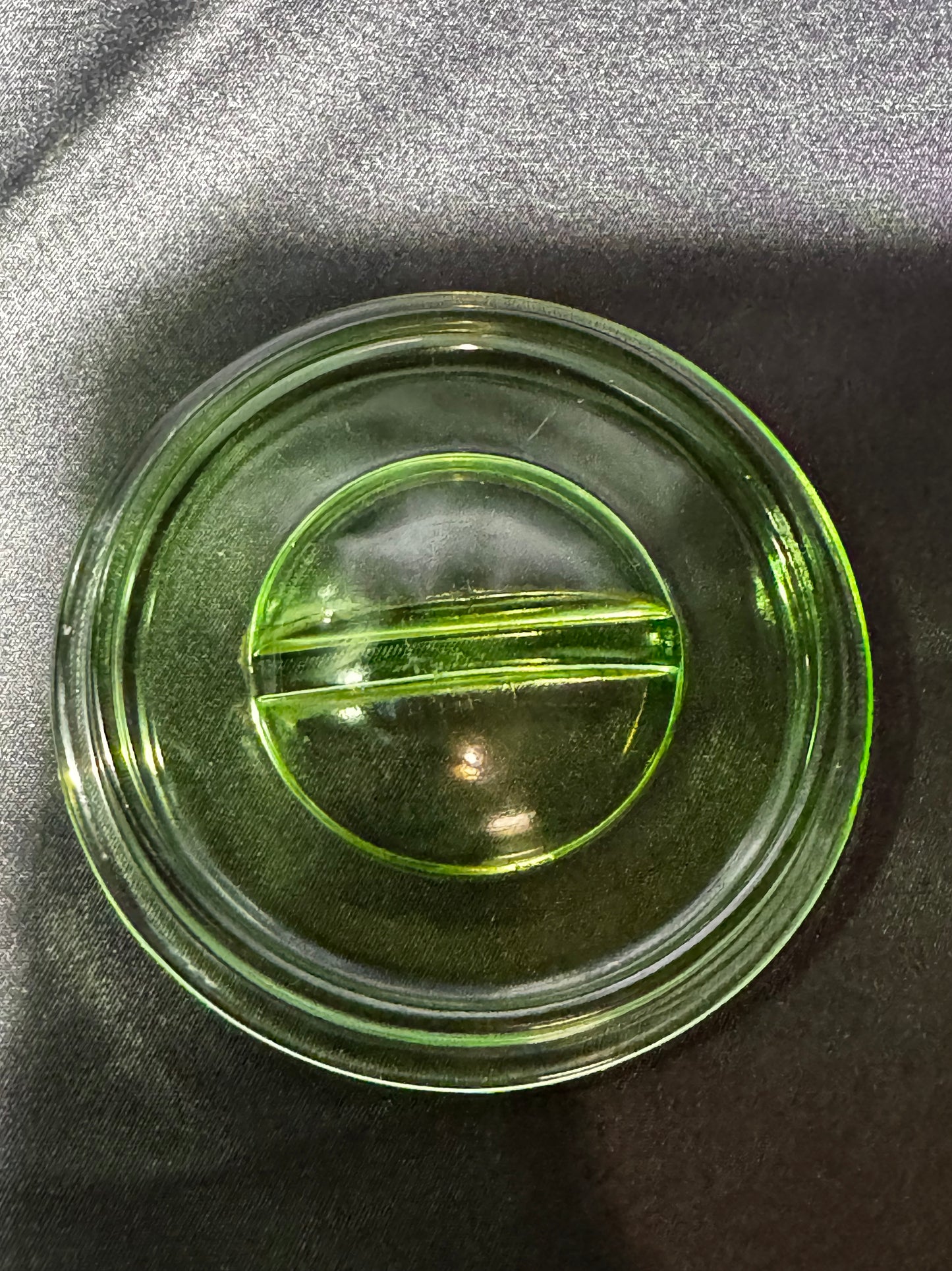 Vintage Hazel Atlas Uranium Glass Canister Green Paneled Depression Glass UV Glow 6-K-345