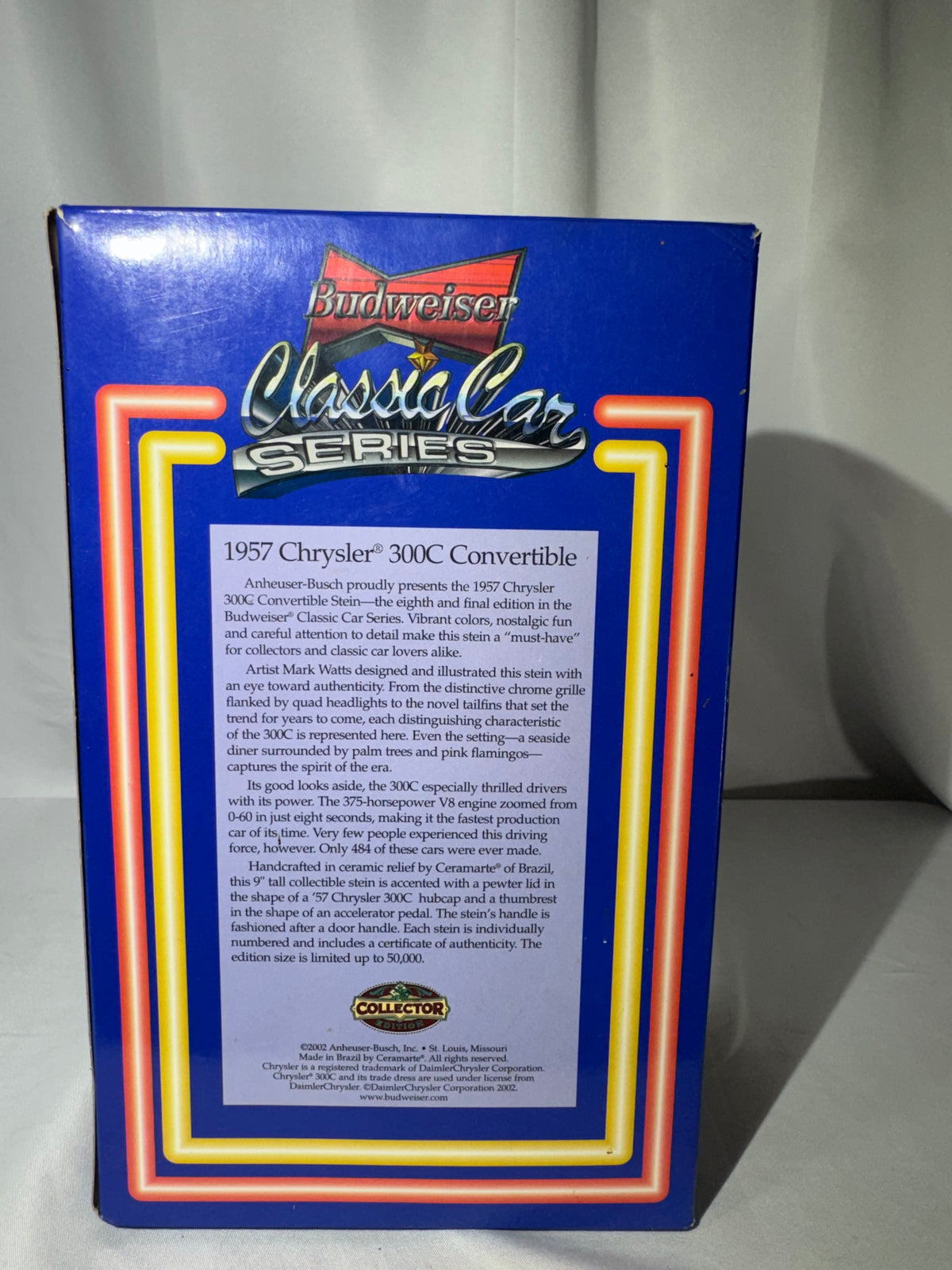 Budweiser 1957 Chrysler 300C Convertible Beer Stein – Classic Car Series – 2003 – Box & COA