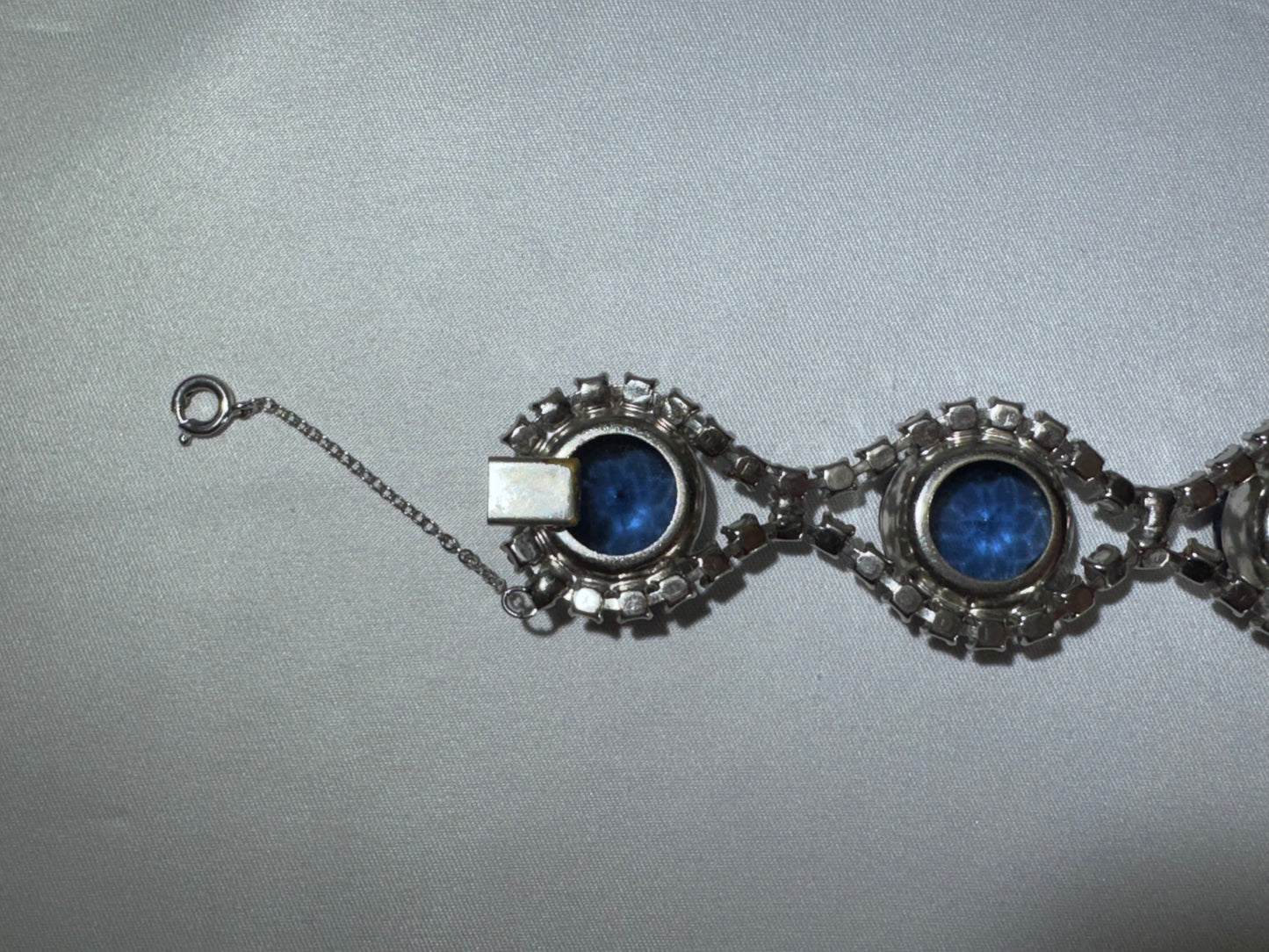 Vintage 1950s-60s Blue Rhinestone Link Bracelet Silver Tone Sapphire Glass
