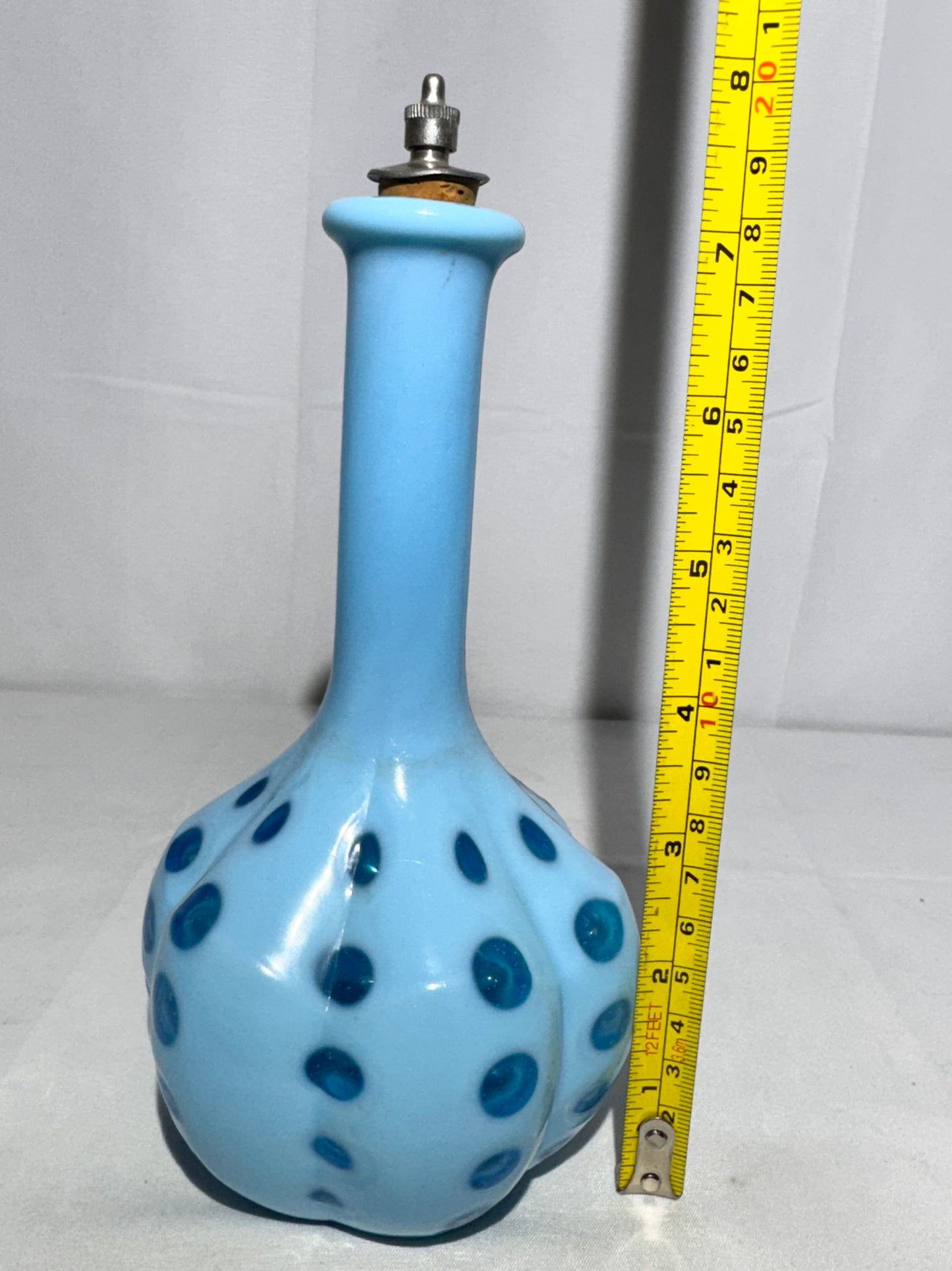 Vintage Coin Dot Blue Barber Bottle – 8” Tall – Beautiful Glass