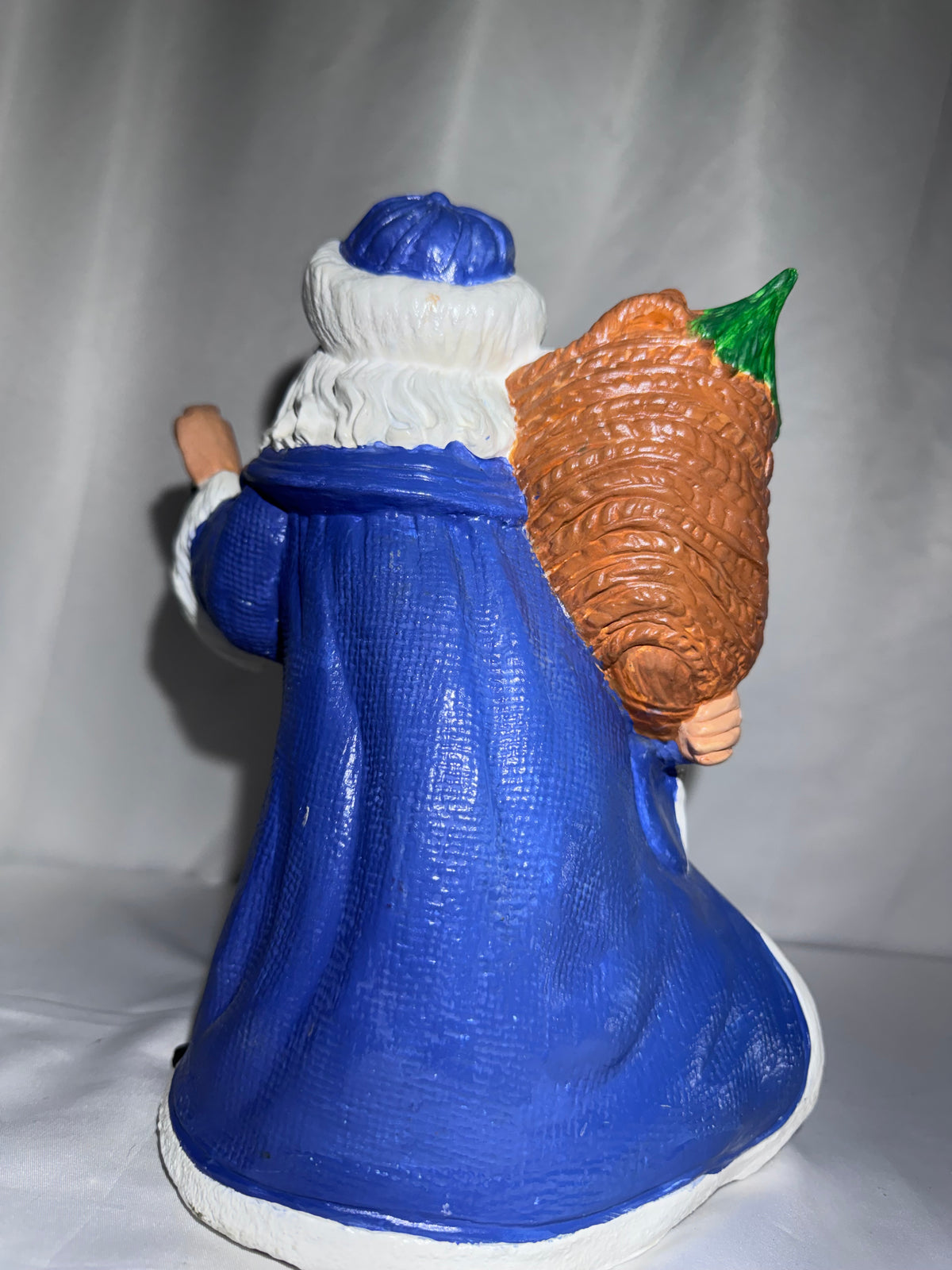 Old World Santa Claus Figurine 10.5” Hand Painted Ceramic Blue White Robe Lantern