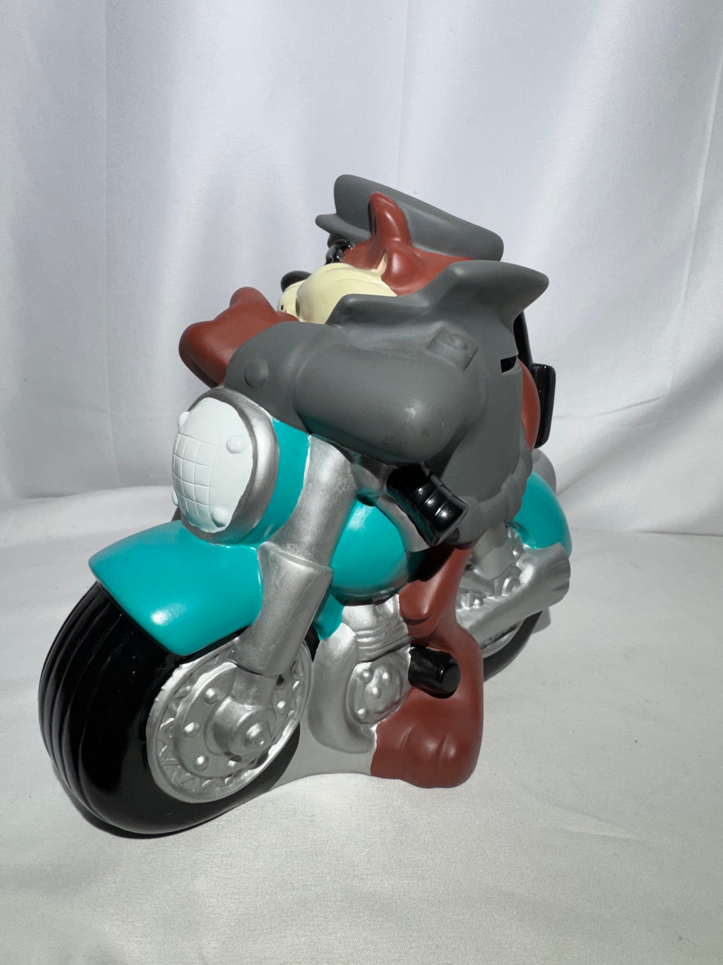 Vintage 1998 Warner Bros. Looney Tunes Tasmanian Devil (Taz) Coin Bank – Motorcycle