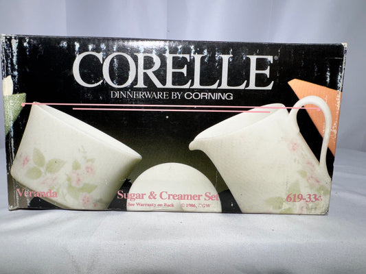 Vintage Corning Corelle “Veranda” Sugar & Creamer Set #619-334 – In Original Box
