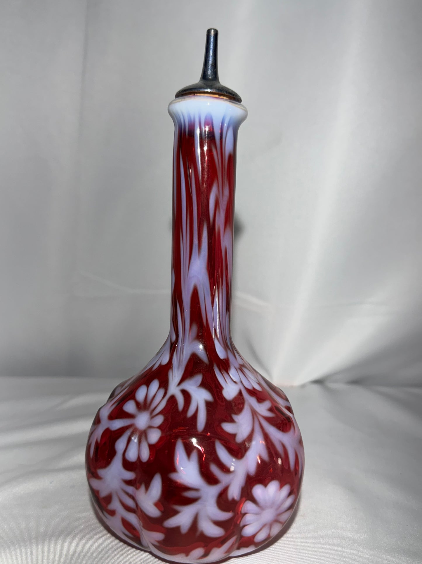 Vintage Fenton Cranberry Opalescent Daisy & Fern Barber Bottle