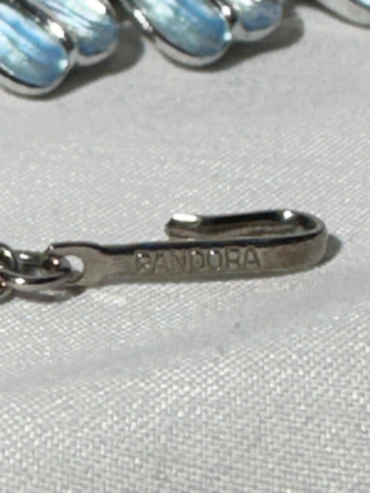 V intage Pandora Silver Necklace with Light Blue Enamel Leaves –