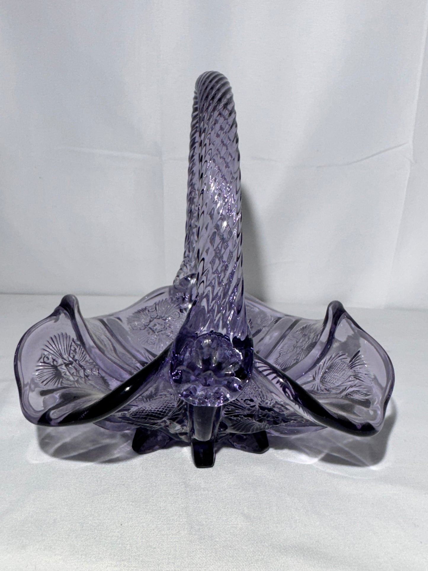 Fenton Glass Basket – Thistle Pattern – Approx. 6 ½” Tall – Original Fenton Sticker