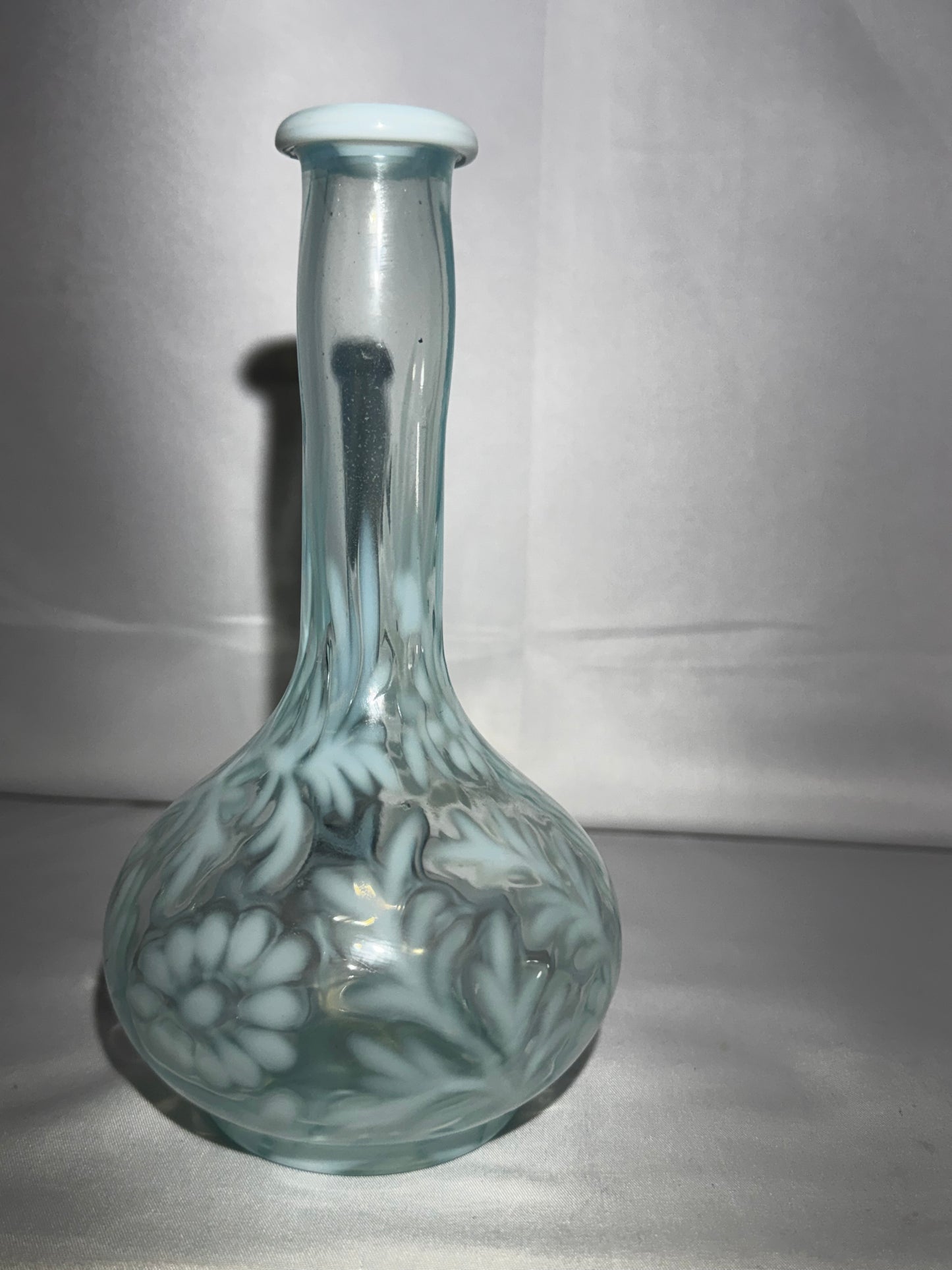 Antique Blue Opalescent Daisy & Fern Barber Bottle EAPG Glass 7.5”