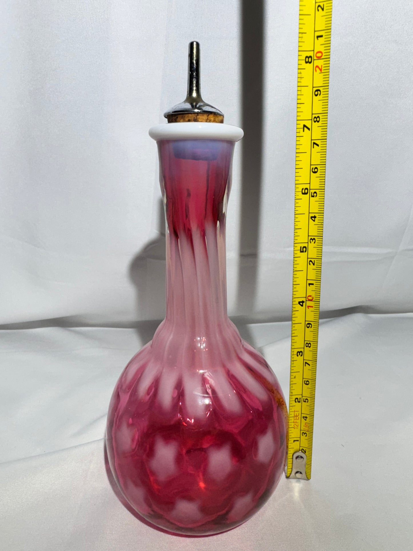 Vintage Cranberry Barber Bottle – Stars & Stripes Pattern with Stopper