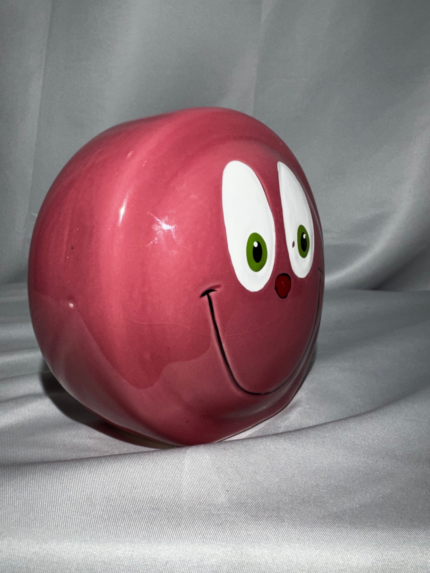Vintage 1970s Pink Smiley Face Ceramic Coin Bank Piggy Bank w/ Stopper Retro 4.5”