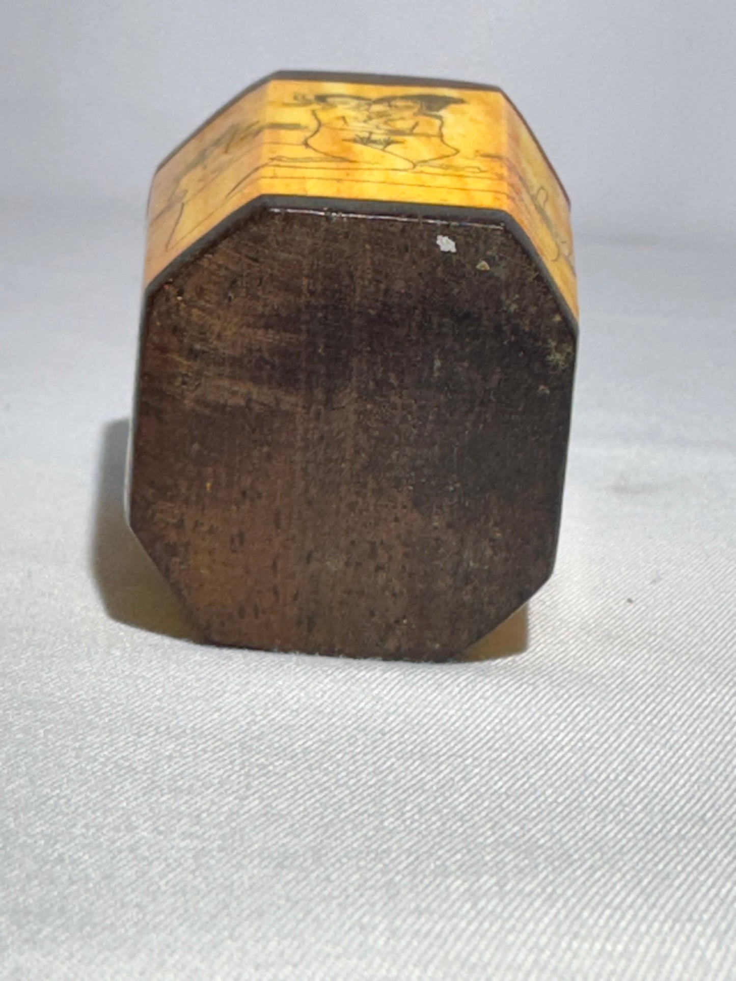 Antique Chinese Bovine Bone & Wood Snuff Bottle – Eight-Sided Hand-Painted Scrimshaw Erotic Scene