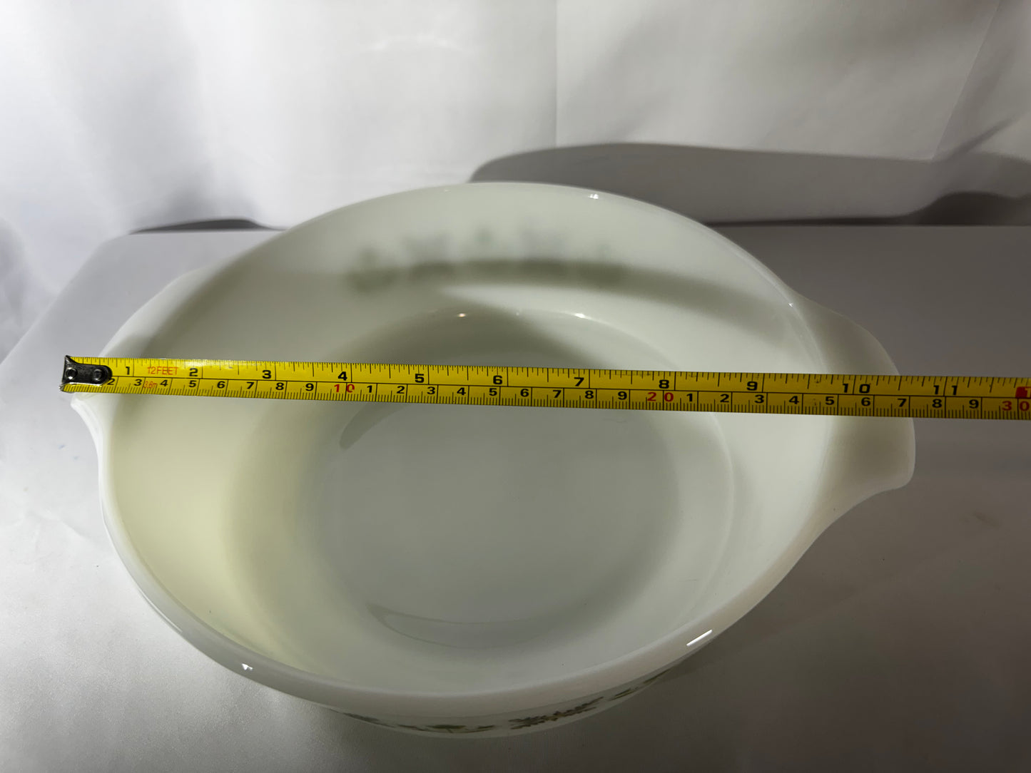 Vintage Anchor Hocking Fire-King Green Meadow 2 Qt Casserole Dish #438 Milk Glass