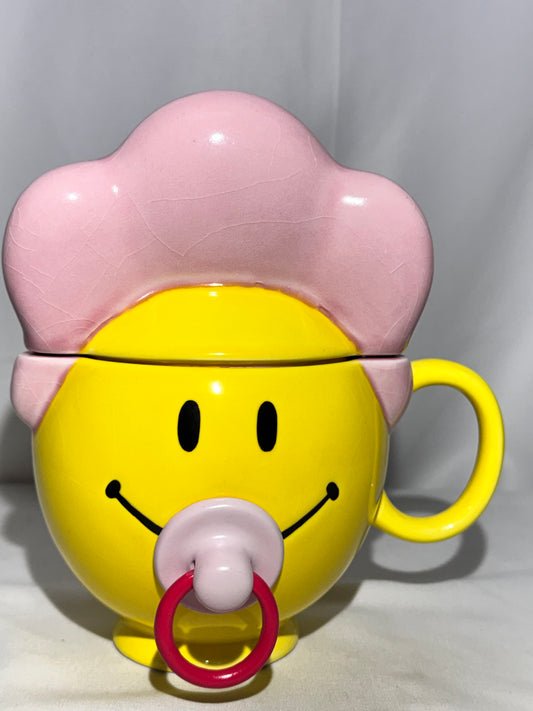 Teleflora Smiley Face Baby Ceramic Mug with Lid – “Happy Baby Girl” (Pink)