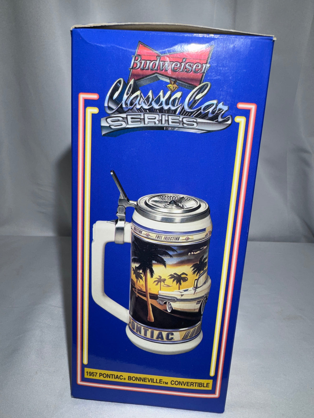 2001 Budweiser Classic Car Series – 1957 Pontiac Bonneville Convertible Collector Beer Stein – Original Box