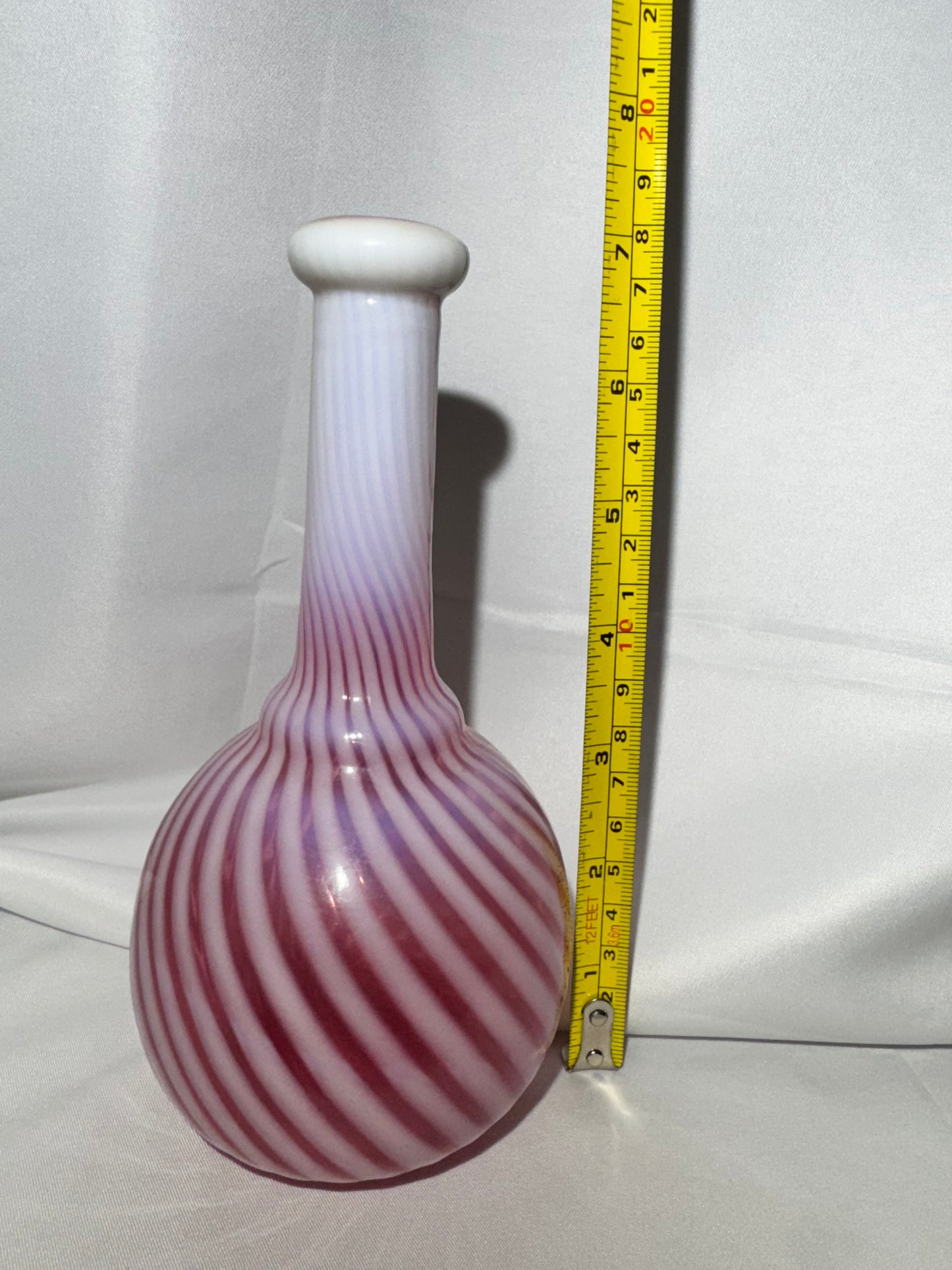 Antique Cranberry Opalescent Barber Bottle – Pronounced White Swirl & Defined Collar