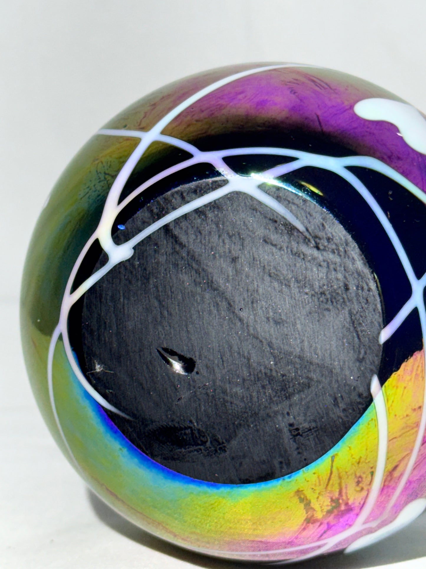 Fenton “Hanging Hearts” Iridescent Glass Cruet with Clear Handle & Iridescent Stopper