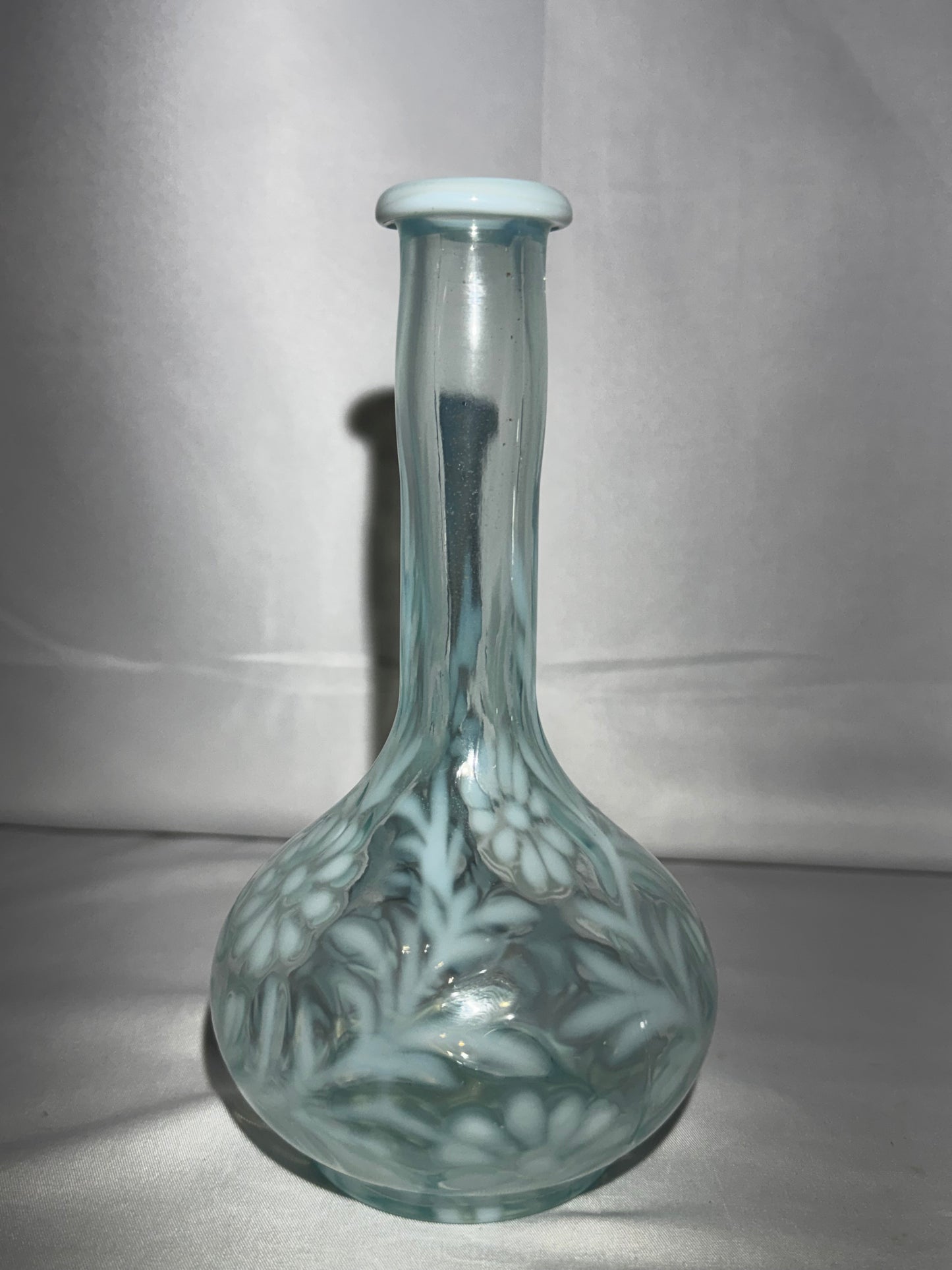 Antique Blue Opalescent Daisy & Fern Barber Bottle EAPG Glass 7.5”