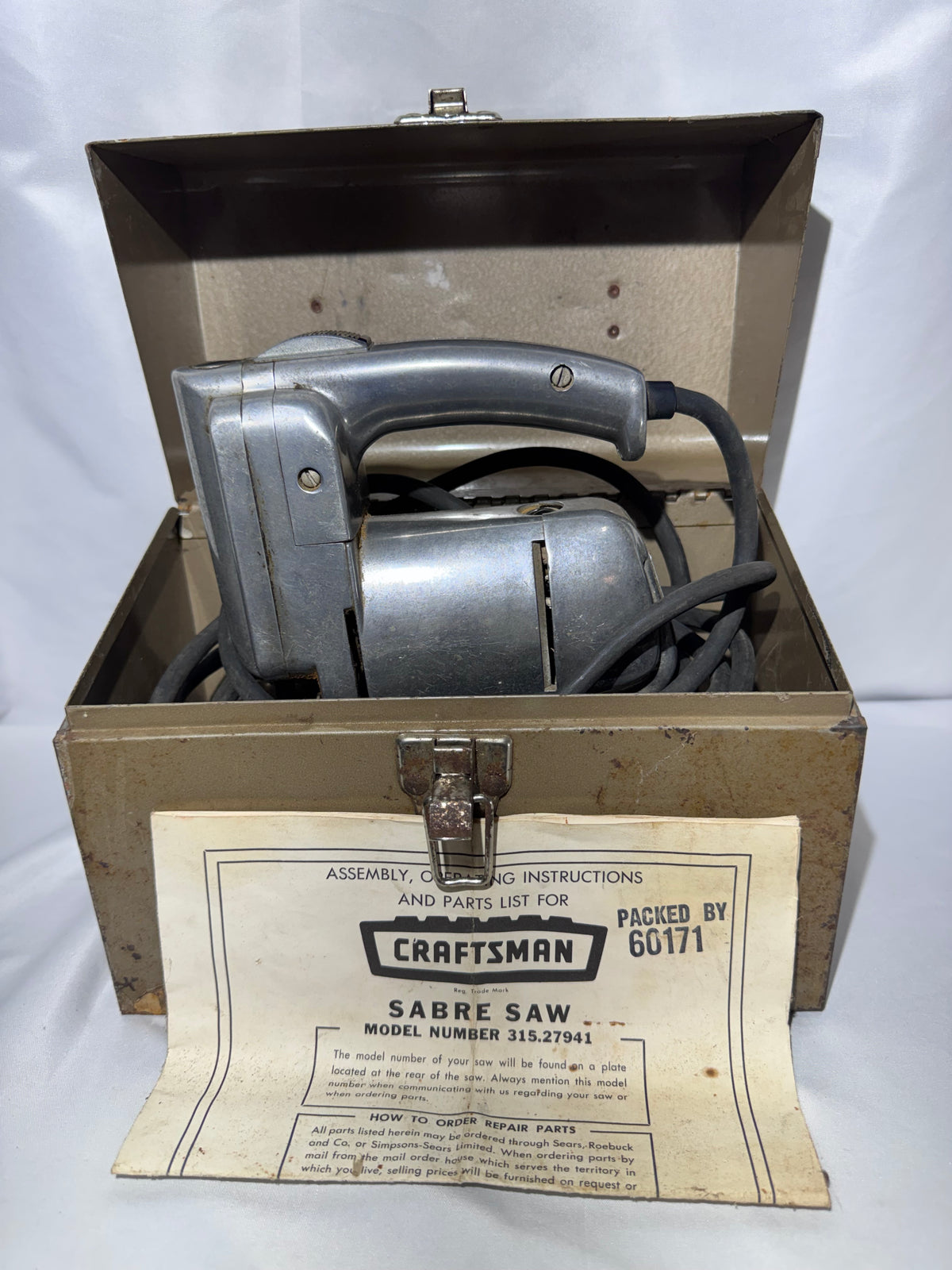 Vintage Craftsman Sabre Saw Model 315.27941 – Sears – Original Metal Case & Manual