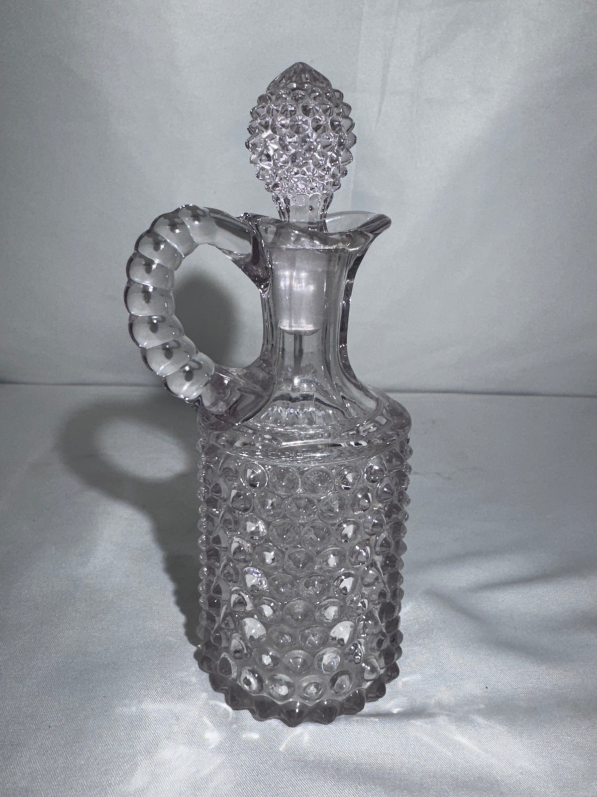 Antique EAPG Pointed Hobnail Dewdrop Glass Oil Vinegar Cruet with Stopper 6”