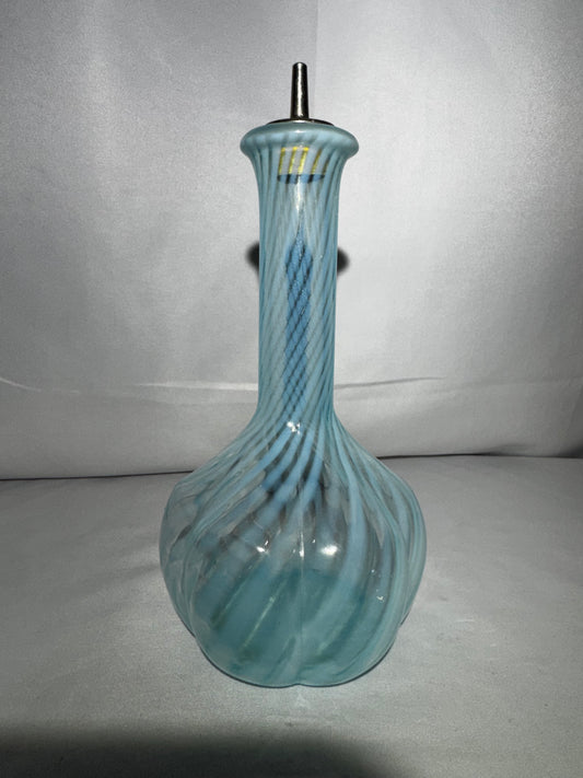 Vintage Blue Art Glass Swirl Decanter / Bitters Bottle – 8” with Stopper
