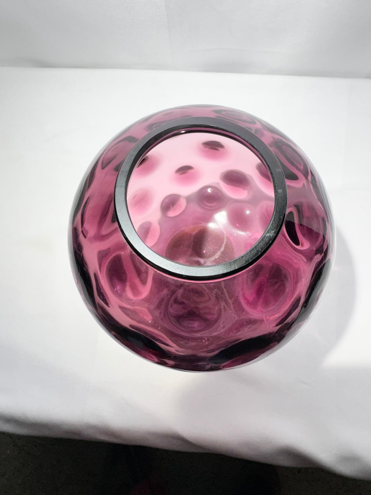 Fenton Coin Pedestal Ivory Ball / Rose Bowl – Amethyst & Milk Glass