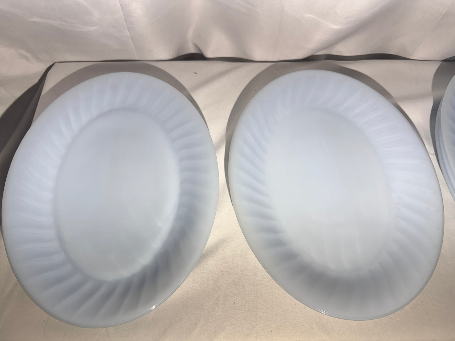 Vintage Fire-King Delphite Blue Oval Plates – Set of 5 – Scalloped Swirl Rim