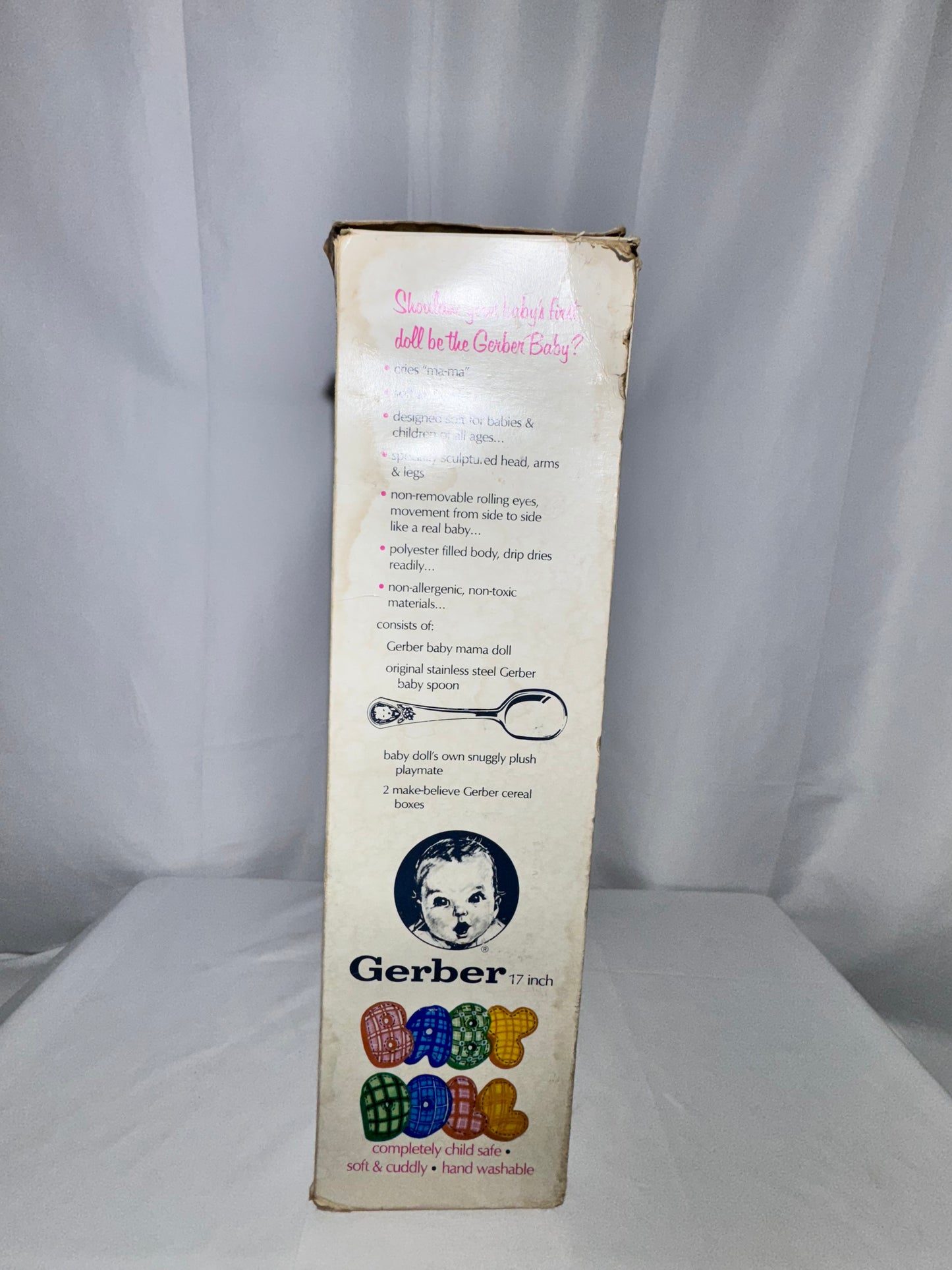 Vintage 1979 African American Gerber Baby Doll with Accessories – Original Box – Cries “Ma-Ma” – 17” Complete Set