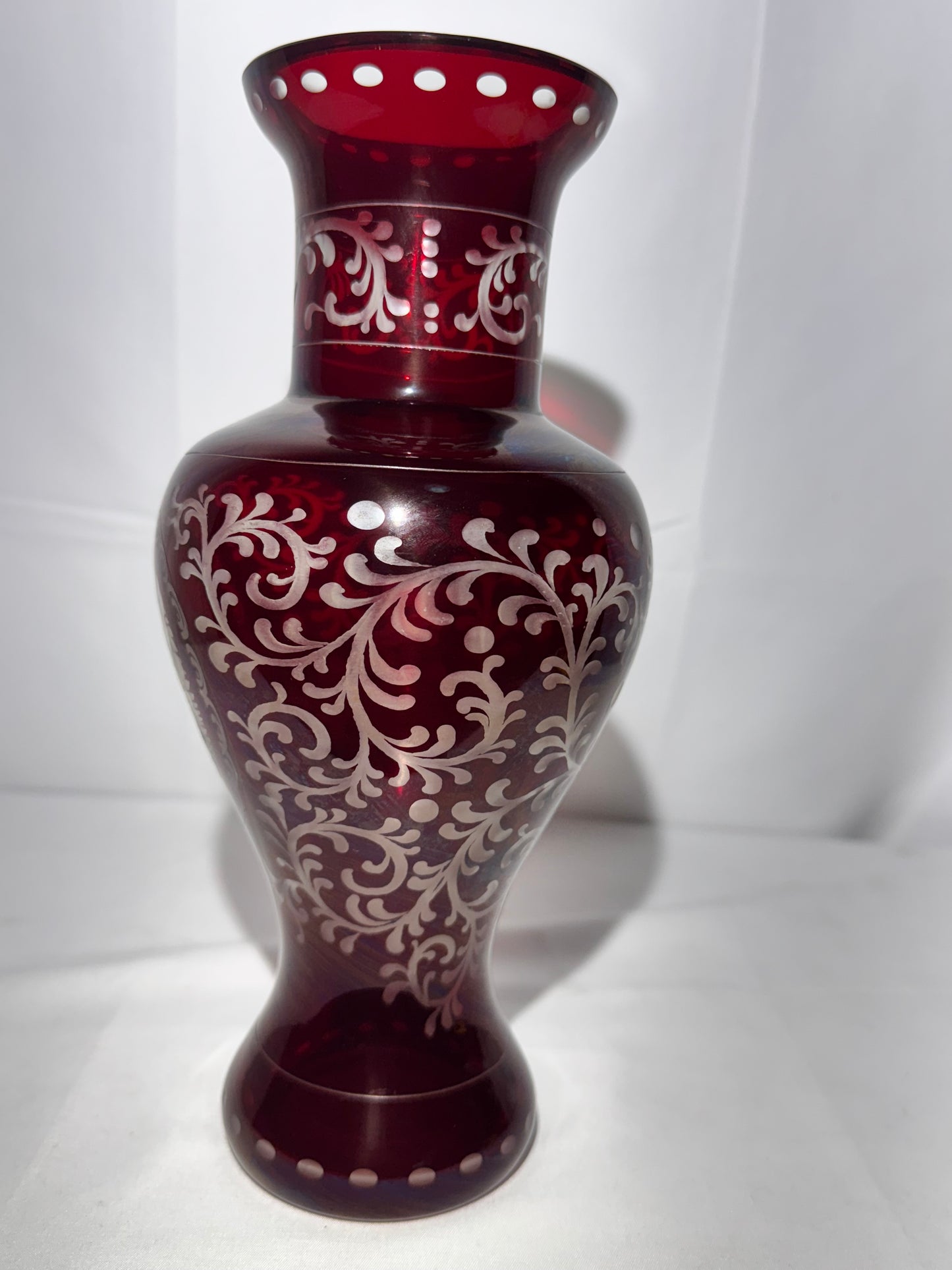 Vintage Egermann Czech Bohemian Ruby Red Cut to Clear Crystal Vase – Hand Cut Art Glass 10