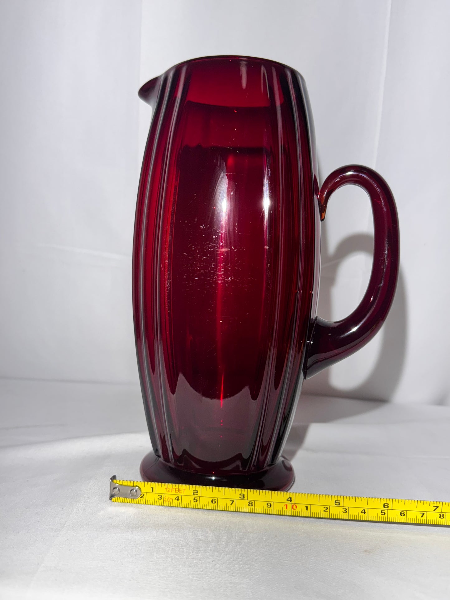 Vintage New Martinsville “Oscar” Ruby Red Glass Pitcher – 9 3/4” Tall