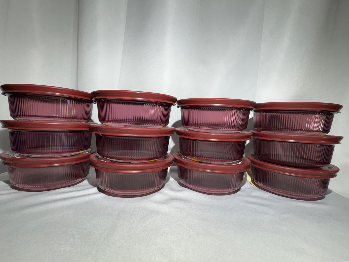 Set of 12 CorningWare Cranberry Visions 15 Oz Mini Casserole Dishes w/ Lids USA Box