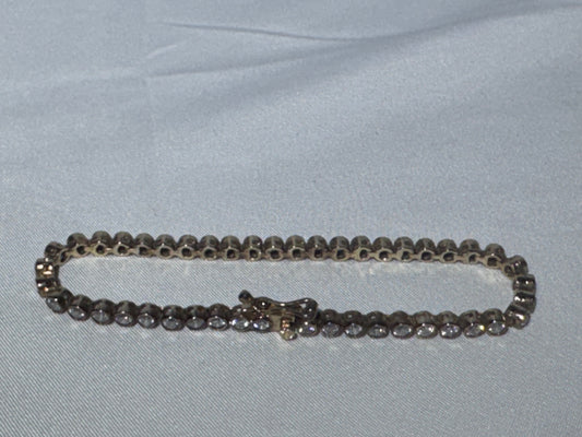 Vintage/Classic 925 Sterling Silver FAS Tennis Bracelet – Clear Round Stones – Box Clasp