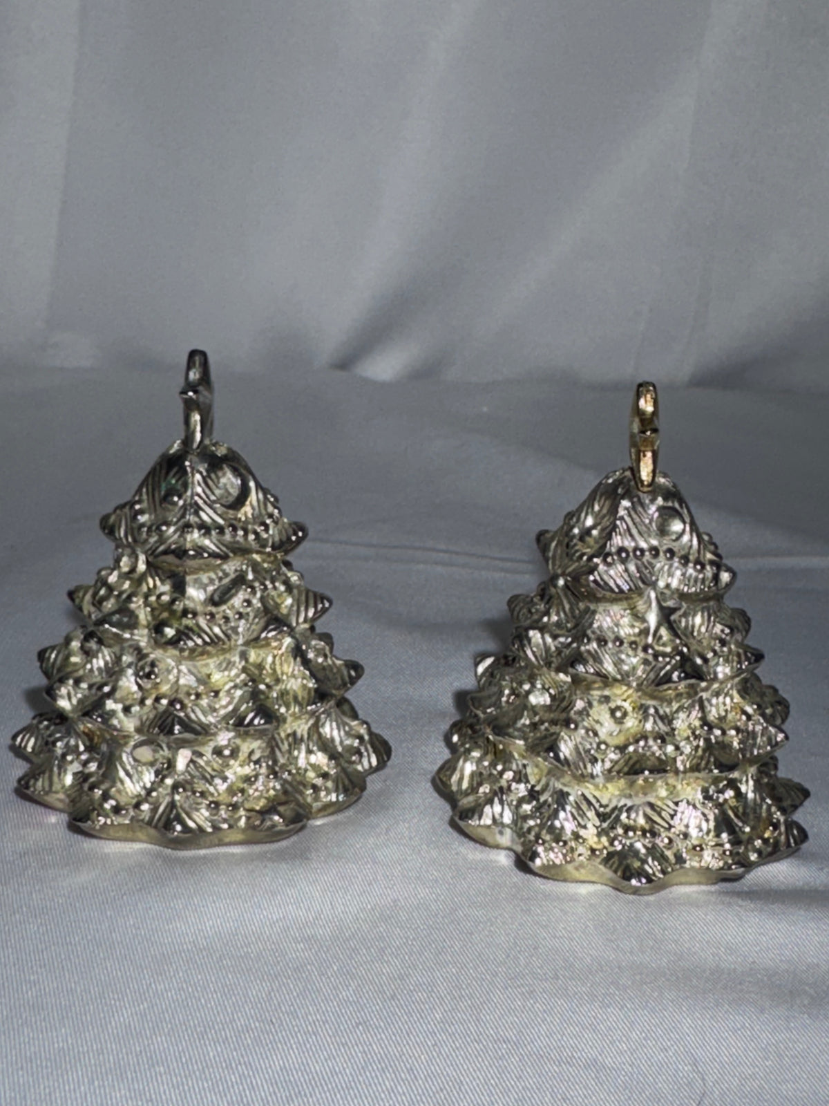 Vintage Godinger Silver Plated Christmas Tree Salt Pepper Shakers Gold Stars 2.5"