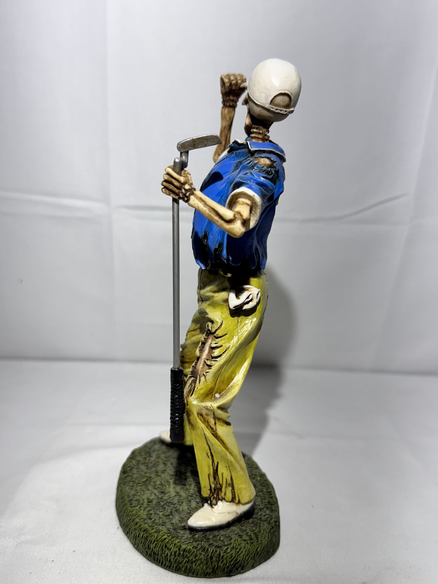 Summit Collection Skeleton Golfer Figurine Blue Shirt Khaki Pants White Cap Golf Collectible