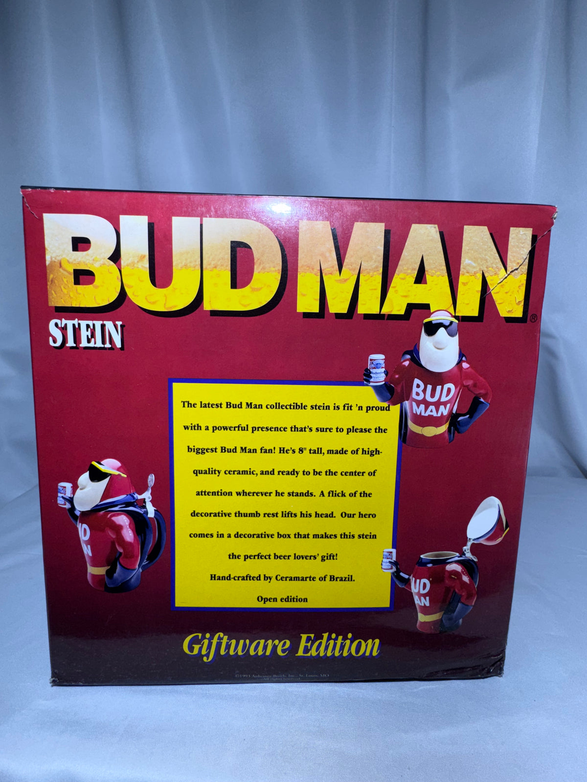 Vintage 1993 Budweiser “Bud Man” Ceramic Beer Stein CS213 – Original Packaging