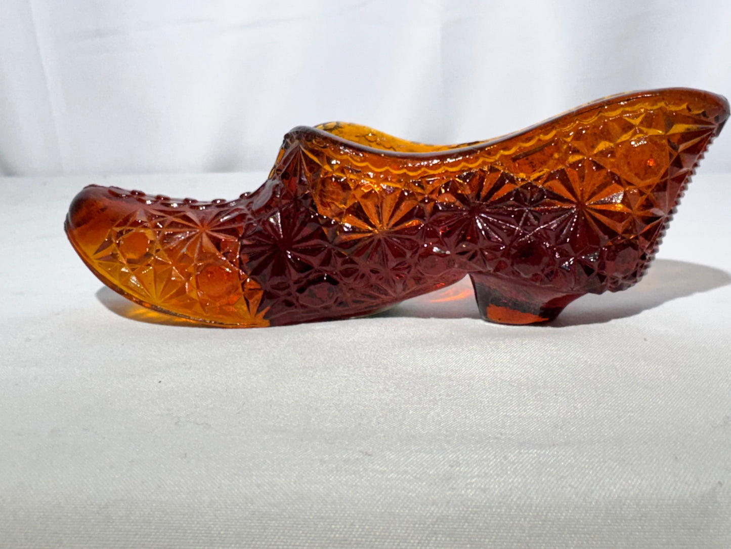 Vintage Amber Daisy & Button “Princess Slipper” Glass Shoe