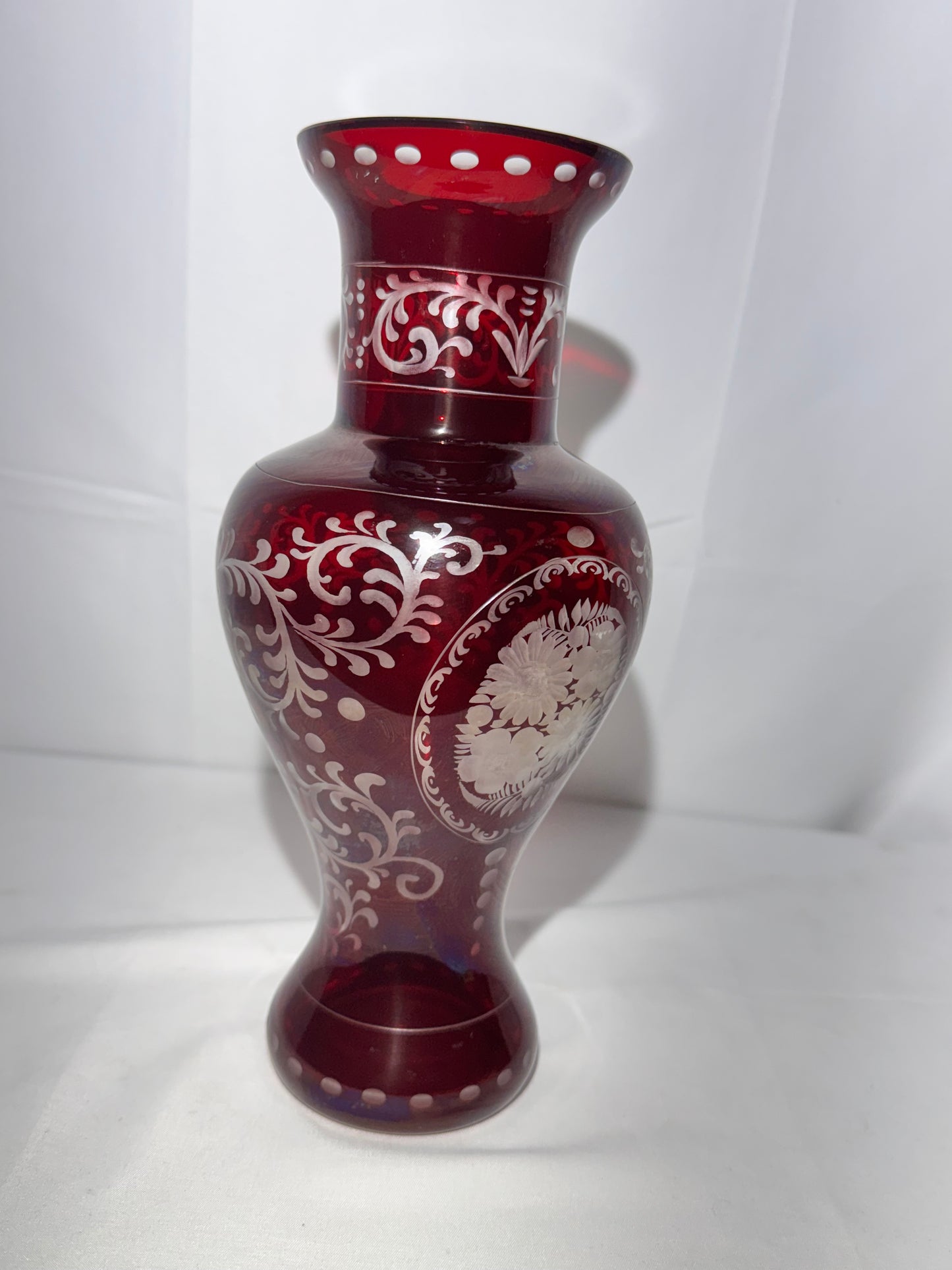 Vintage Egermann Czech Bohemian Ruby Red Cut to Clear Crystal Vase – Hand Cut Art Glass 10