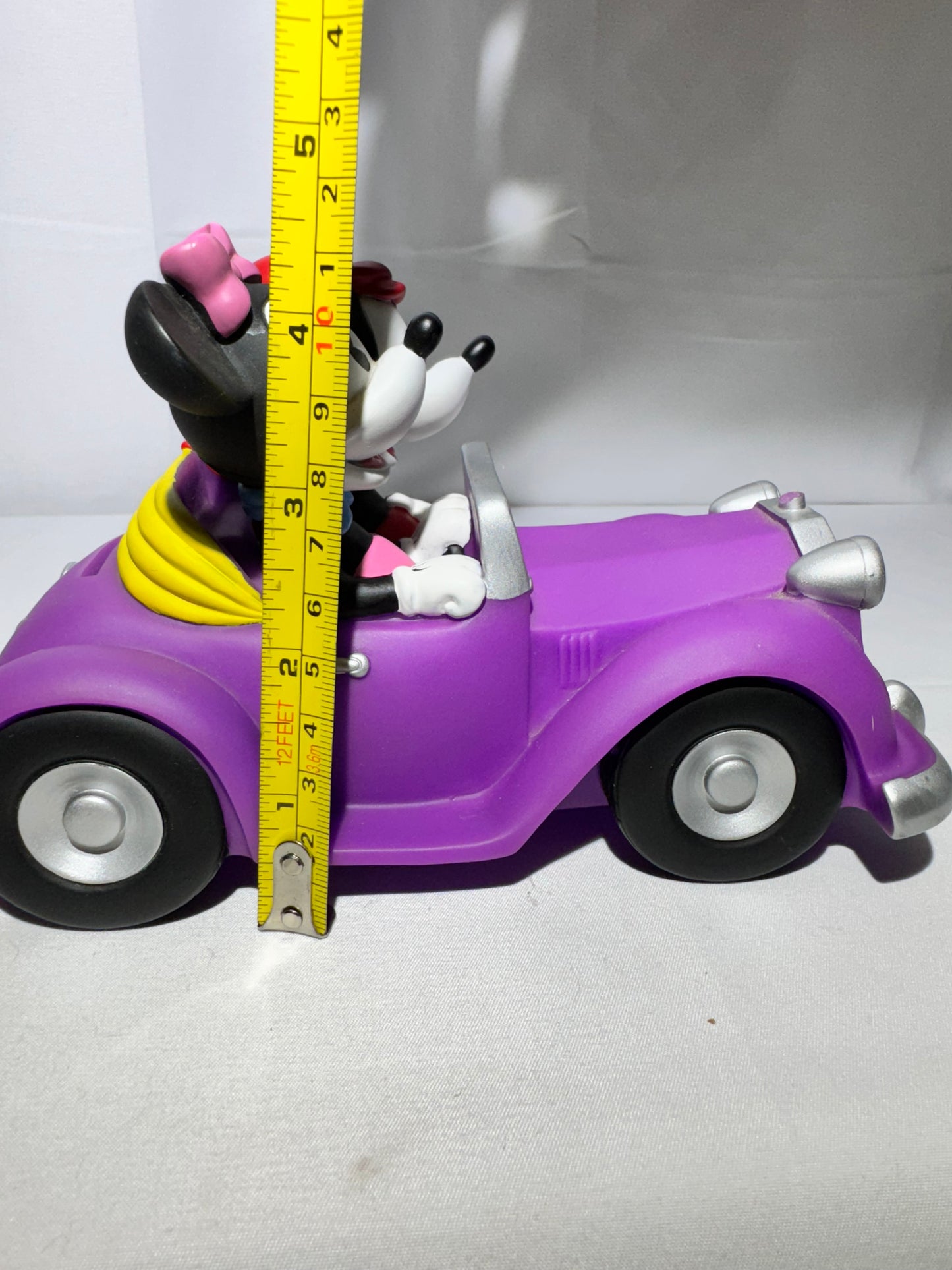 Vintage Mickey & Minnie Mouse Convertible Coin Bank – Classic Purple Car, Original Stopper