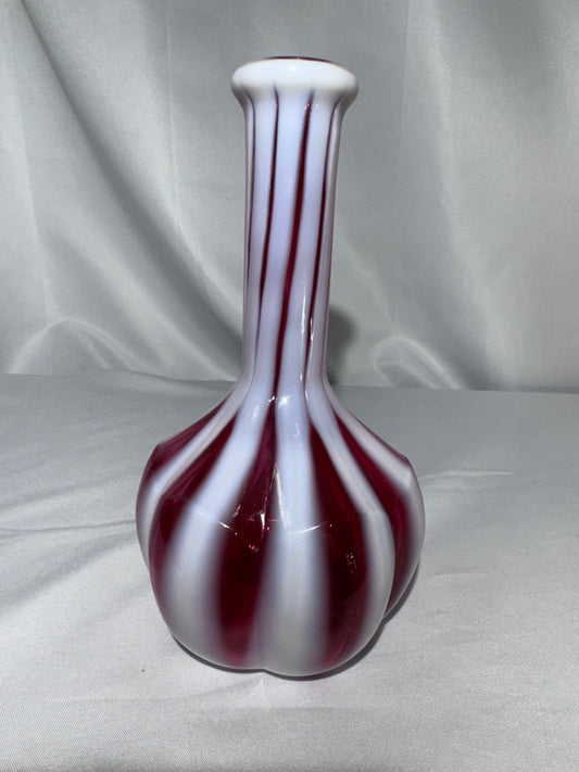 Vintage Cranberry Opalescent Striped Glass Barber Bottle – 7½” – No Stopper