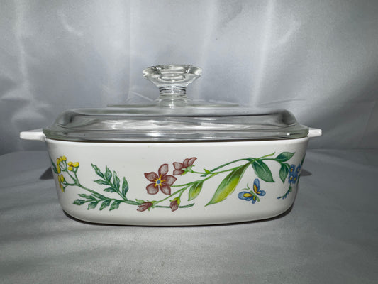Vintage Corning Ware My Garden A-1-B 1L Casserole Dish w/ Pyrex AC-7 Lid USA