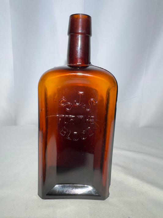 Vintage Amber Glass “S.J.S. For The Blood” Bottle – Gerstle Medicine Co., Chattanooga, Tenn.