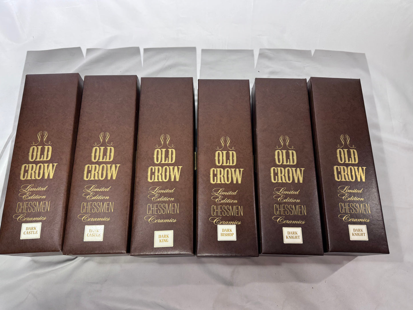 Vintage Old Crow Kentucky Straight Bourbon Whiskey Chessmen – Dark Green – Set of 6