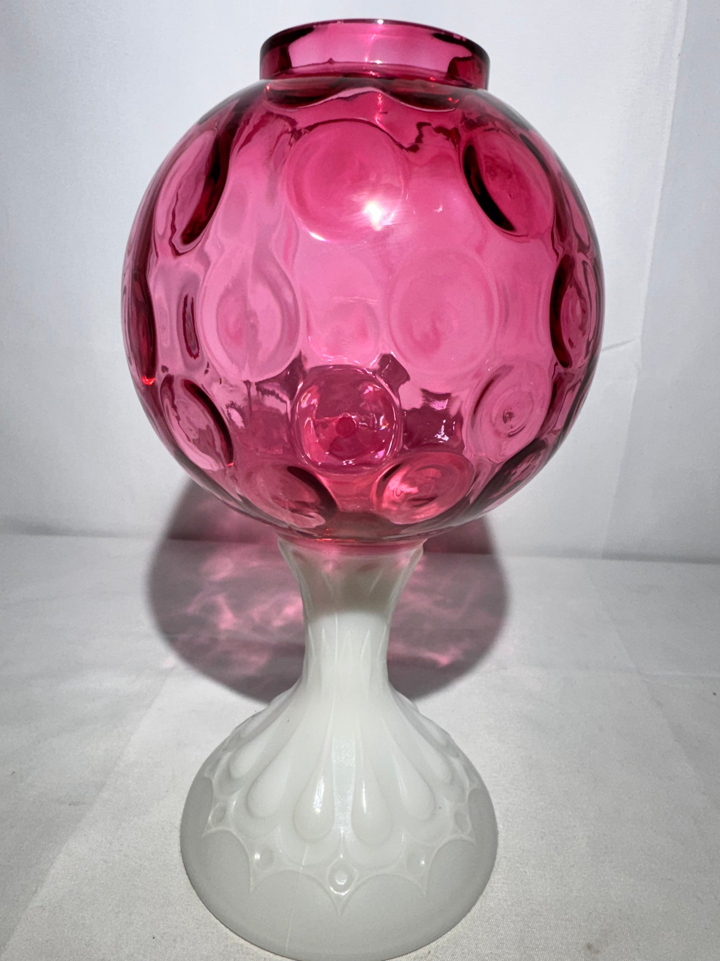 Fenton Coin Pedestal Ivory Ball Rose Bowl – Cranberry & Milk Glass