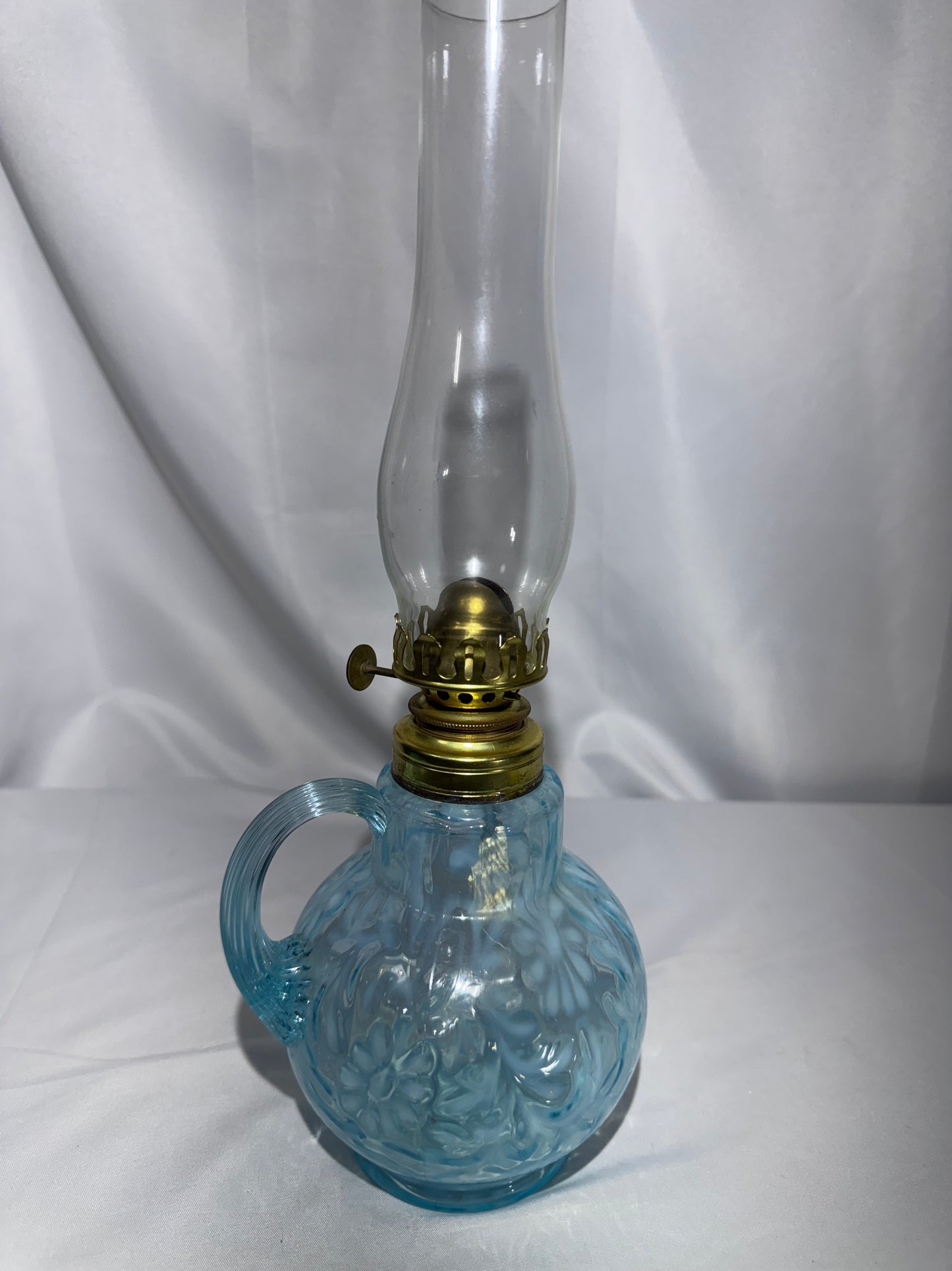 Antique “Daisy & Fern” Kerosene Finger Lamp – Sapphire Blue – 13”
