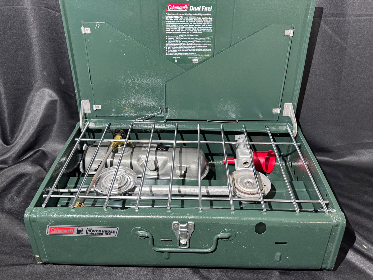 Vintage Coleman 414-700 Powerhouse Dual Fuel 2-Burner Camp Stove – Original Box – May 1994