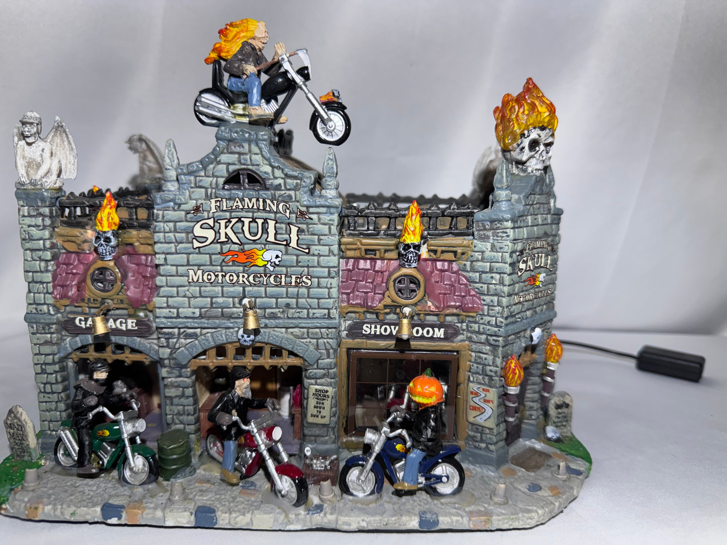 Lemax Spooky Town Flaming Skull Motorcycles – Item #95829 – Retired Halloween Village