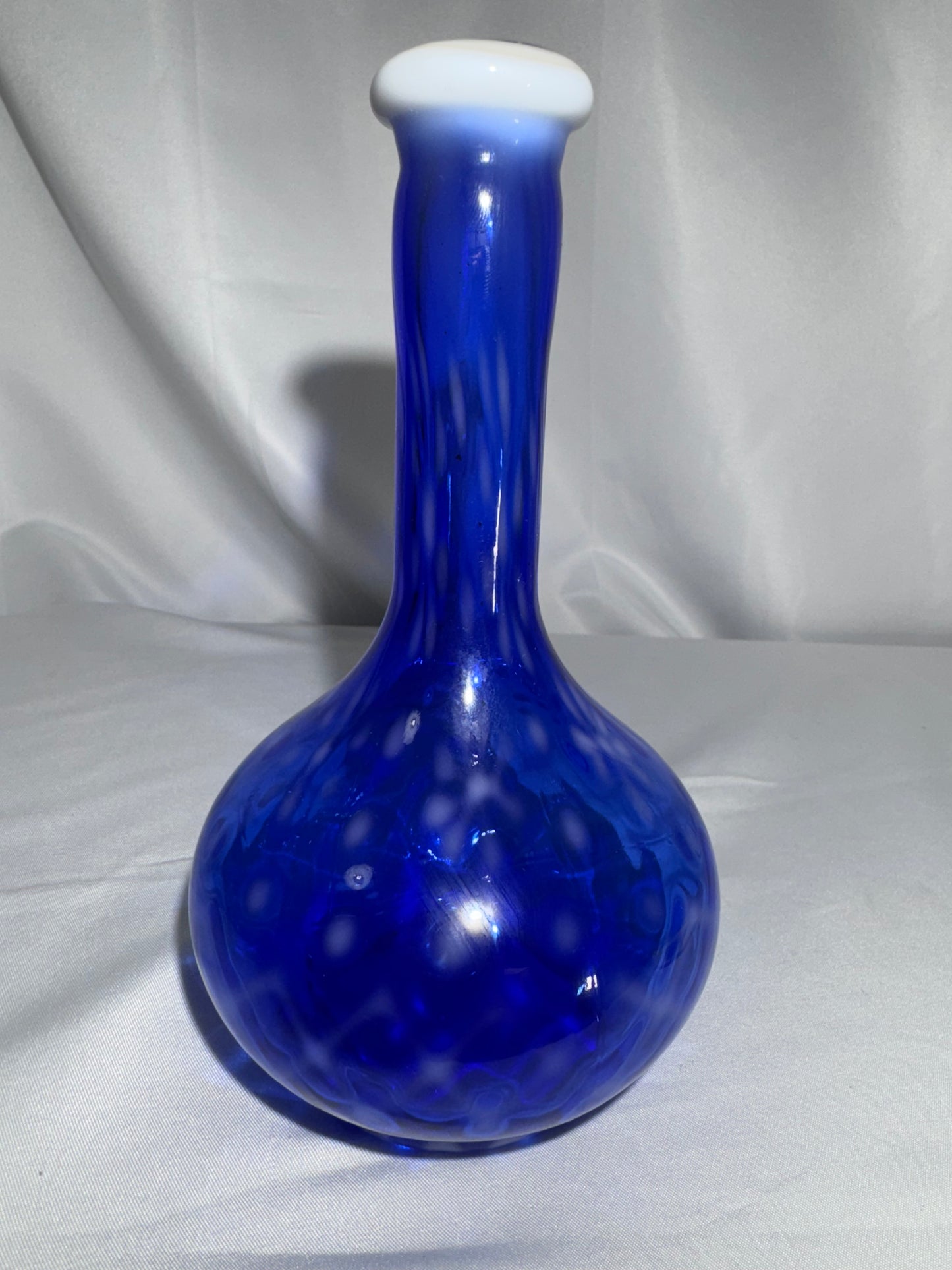 Rare Vintage Cobalt Blue Opalescent Snowflake Glass Barber Bottle