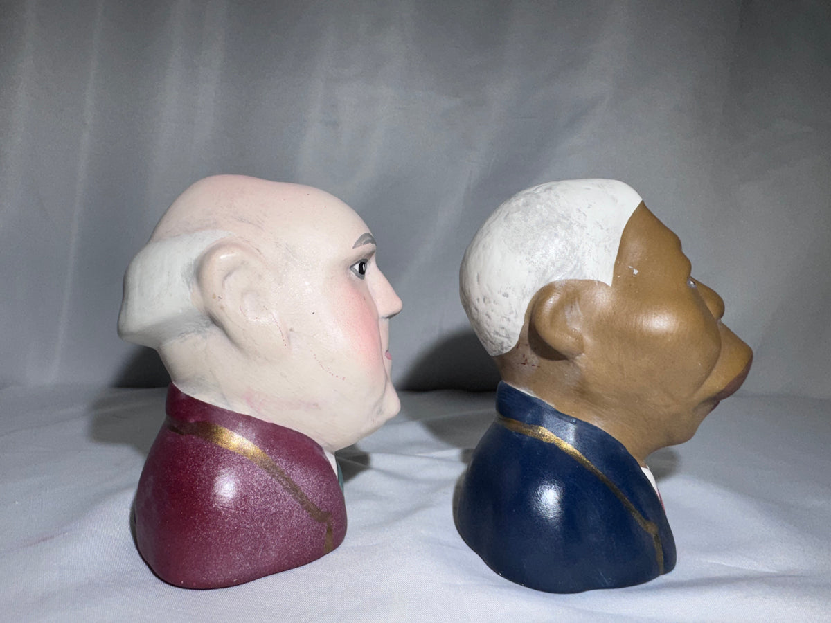 Vintage 1990s Nelson Mandela & F.W. de Klerk Ceramic Salt & Pepper Shakers – Baker Street Design – South Africa