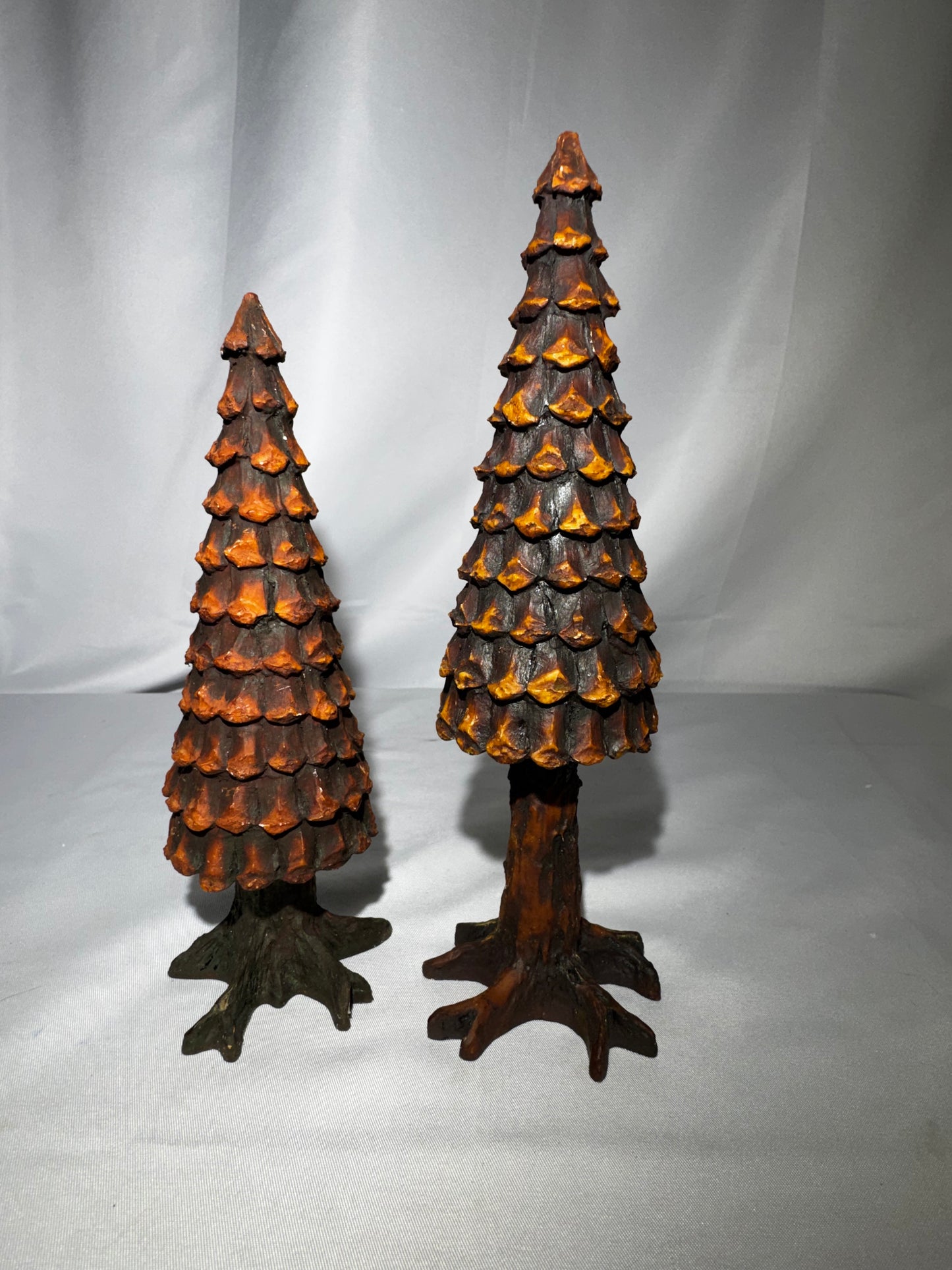 Department 56 Village Pine Cone Trees Set of 2 #5221-3 Retired Hand Painted Porcelain 7” & 8”